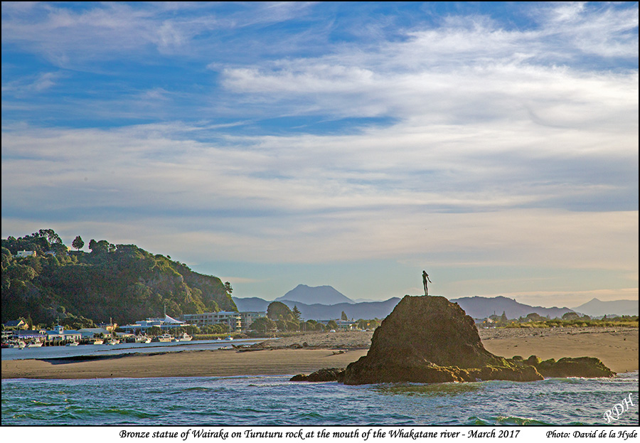 Wairere atatue in the mouth of the Whakatane river