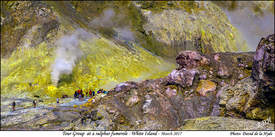 Group at a sulphur fumerole at White Island