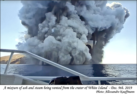 A mixture of volcanic ash and steam from White Island's crater.