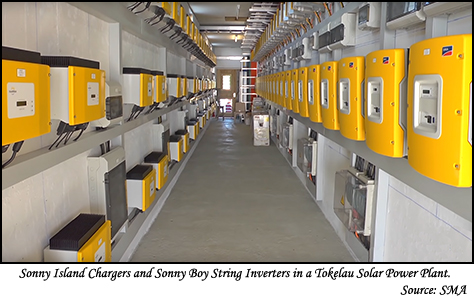 Sonny Island Chargers and Sonny Boy String Inverters in a Tokelau Solar Power Plant.