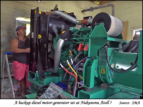 Backup motor-generator set at Nukunonu Atoll