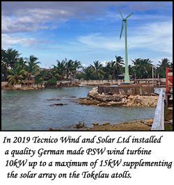 10 - 15kW wind generator installed in 2019 in Tokelau