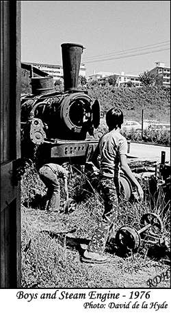 Boys and Steam Engine - Tauranga Historic Village - 1976