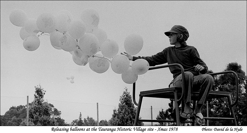 Releasing Balloons at the Tauranga Historic Village site - Xmas 1978