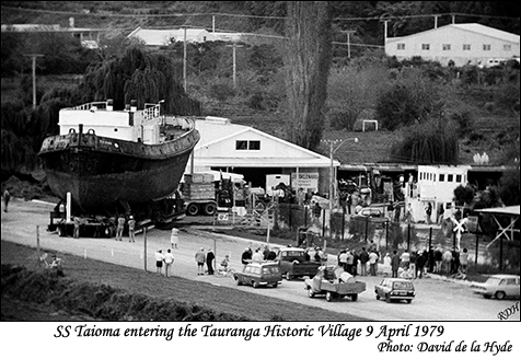 SS Taioma entering the Tauranga Historic Village - 9th April 1979