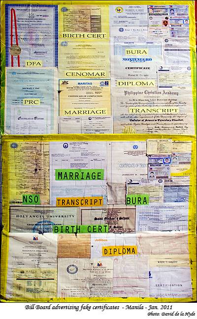 A Bill Board advertising fake certificates - Manila