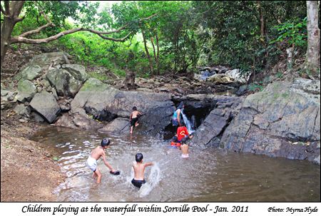 The Sorville waterfall and swimming pool