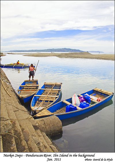 San Jose market steps, Panurucan River and Ilin Island in the background