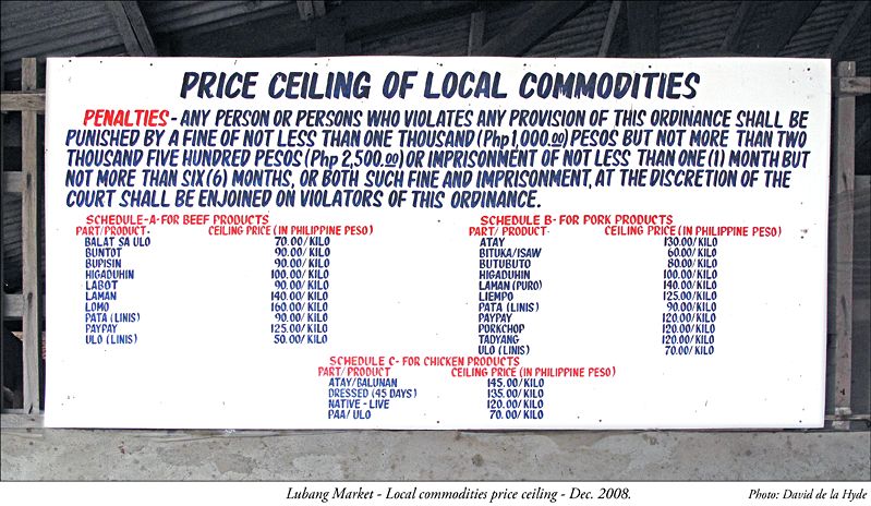 Price ceiling of local commodities  - Lubang Market
