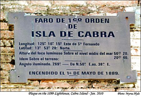 Plaque on the 1899 Lighthouse, Cabra Island