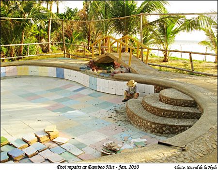 Pool repairs at 'Bamboo Hut' resort.