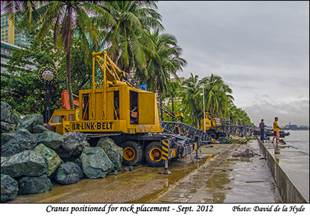 Cranes positioned for rock placement