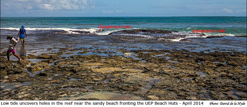 Dangerous holes in reef next to UEP White Beach Swimming Area