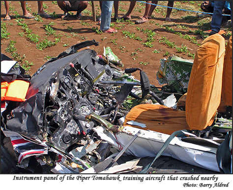 Instrument panelof a Piper Tomahawktraining aircraft that crashed in a nearby field to Lord Headfort's Tangal farm,Lubang Island