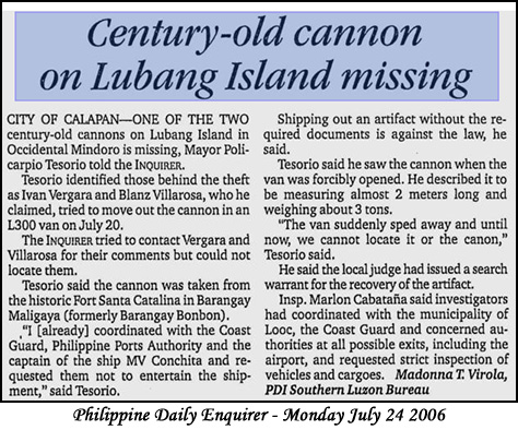 Spanish Canon Missing - Lubang Island
