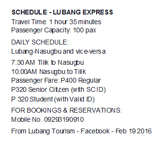 'Lubang Express' - Schedule