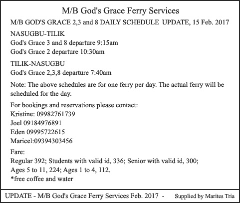 Schedule God's Grace Services Update Feb. 2017