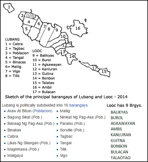 Sketch of  Barangays in the municipalities of Lubang and Looc