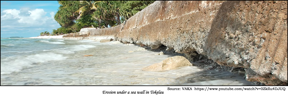 Erosion under a sea wall in Tokelau