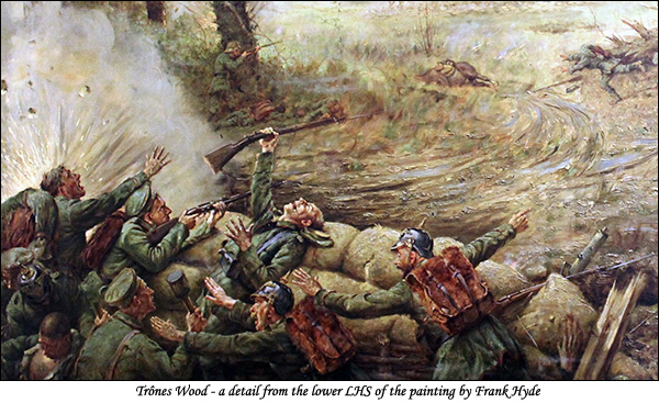 Detail Lower LHS of Frank Hyde's painting 'Trônes Wood'