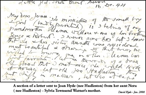 Letter from Nora Townsend-Warner to her niece Joan Hyde (nee Hudleston)