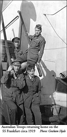 Australian troops returning home on the SS Frankfurt circa 1919