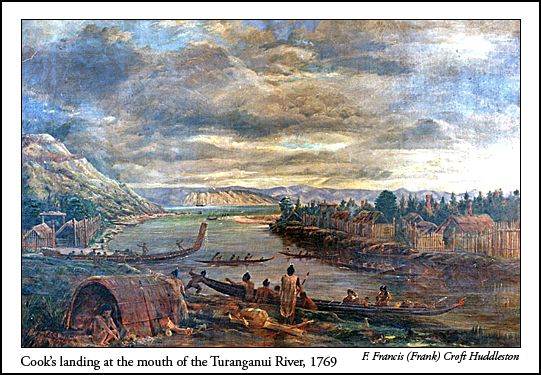 Cooks Landing at the Tauranganui river mouth - 1769