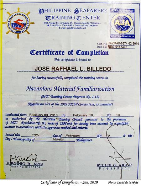 Certificate of completion - street stall in Manila