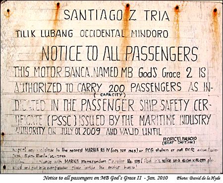 Notice to all passengers - MB God's Grace II