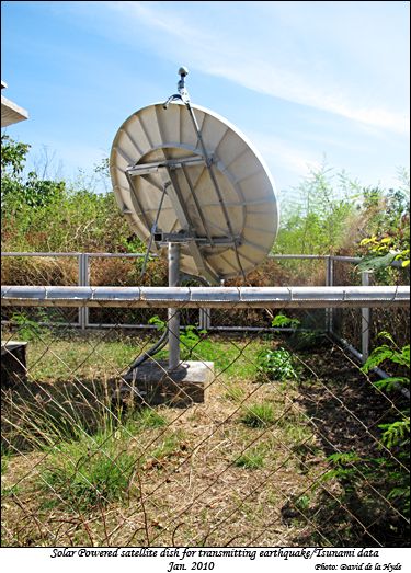Satellite dish for transmitting seismic/tsunami data