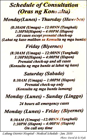 Lubang District Hospital - Medical Schedule