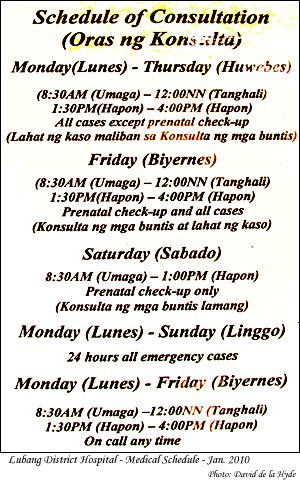 Lubang District Hospital - Medical Schedule