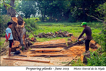 Cutting out planks with a chainsaw