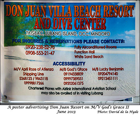 Poster for Don Juan Beach Resort on Motor Bance Gods Grace II