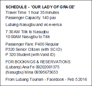 Schedule of 'Our Lady of Grace'