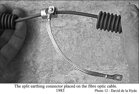 Split earth connector mounted on the fiber optic cable