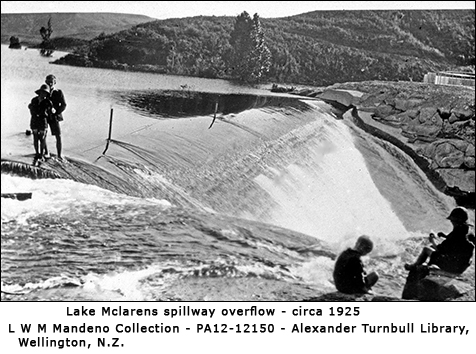 Mclaren Lake's spillway overflow circa 1925